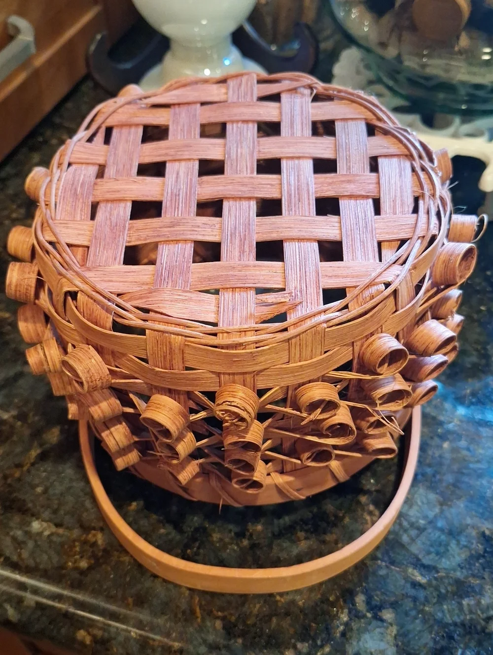 Handmade Natural Wood Porcupine Curl Basket